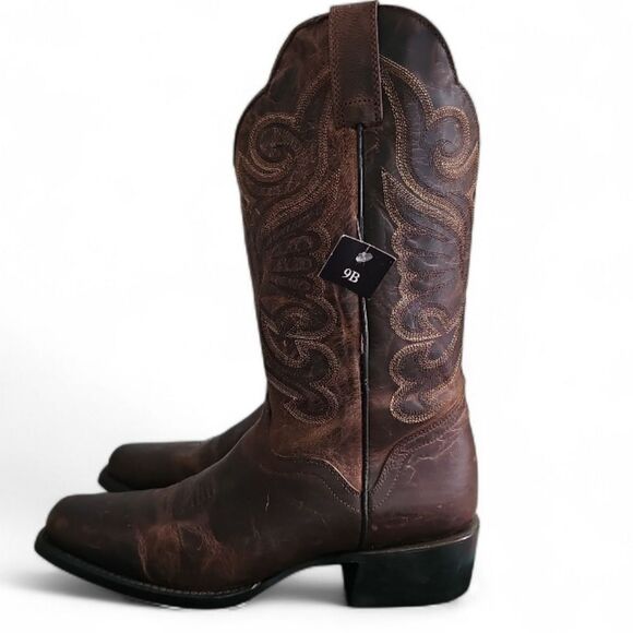 J.B. Dillon NWT Goat Leather Western Cowboy Rodeo Boots Sz 9B Distressed Brown - Picture 4 of 16